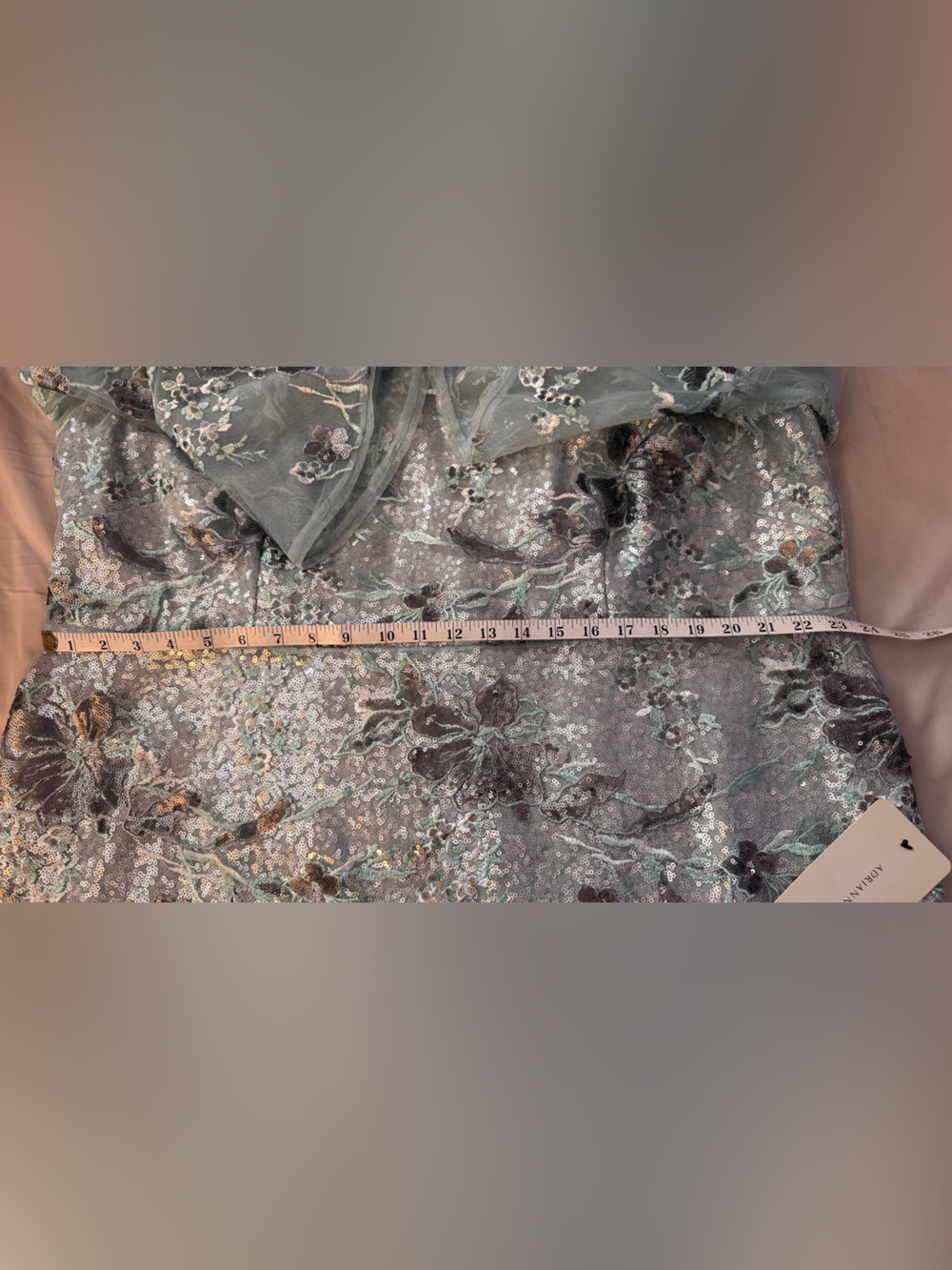 Adrianna Papell Floral Sequin Dress in Silver and Green - Picture 5 of 7
